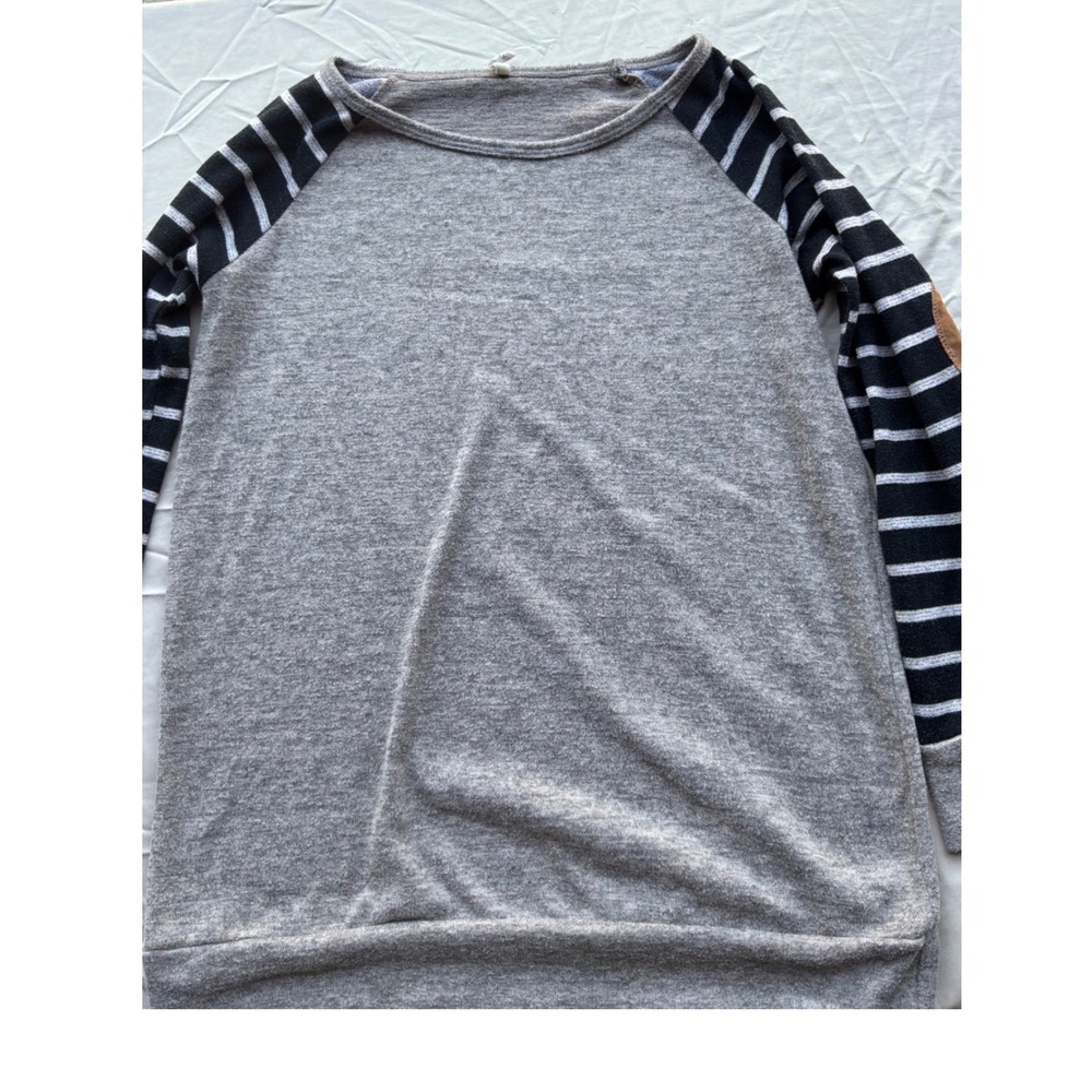 Preppy Womens Bellamie Raglan Stripe Elbow Patch‎ Sweater M Grey Black